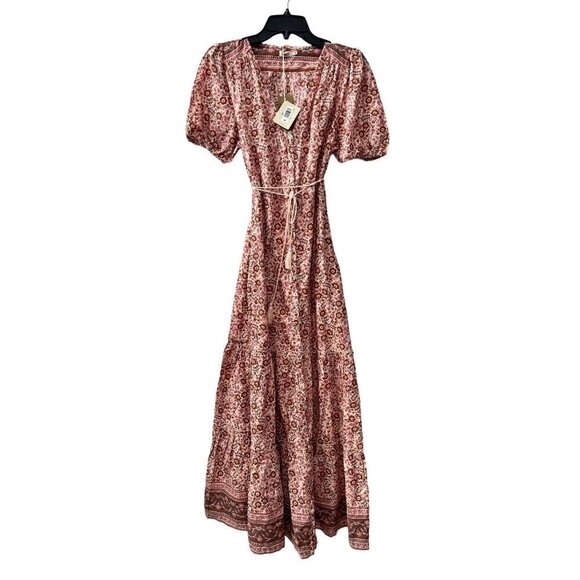 New Faherty Size S Orinda Floral Print Organic Cotton Maxi Dress Pink Multi - Picture 3 of 12